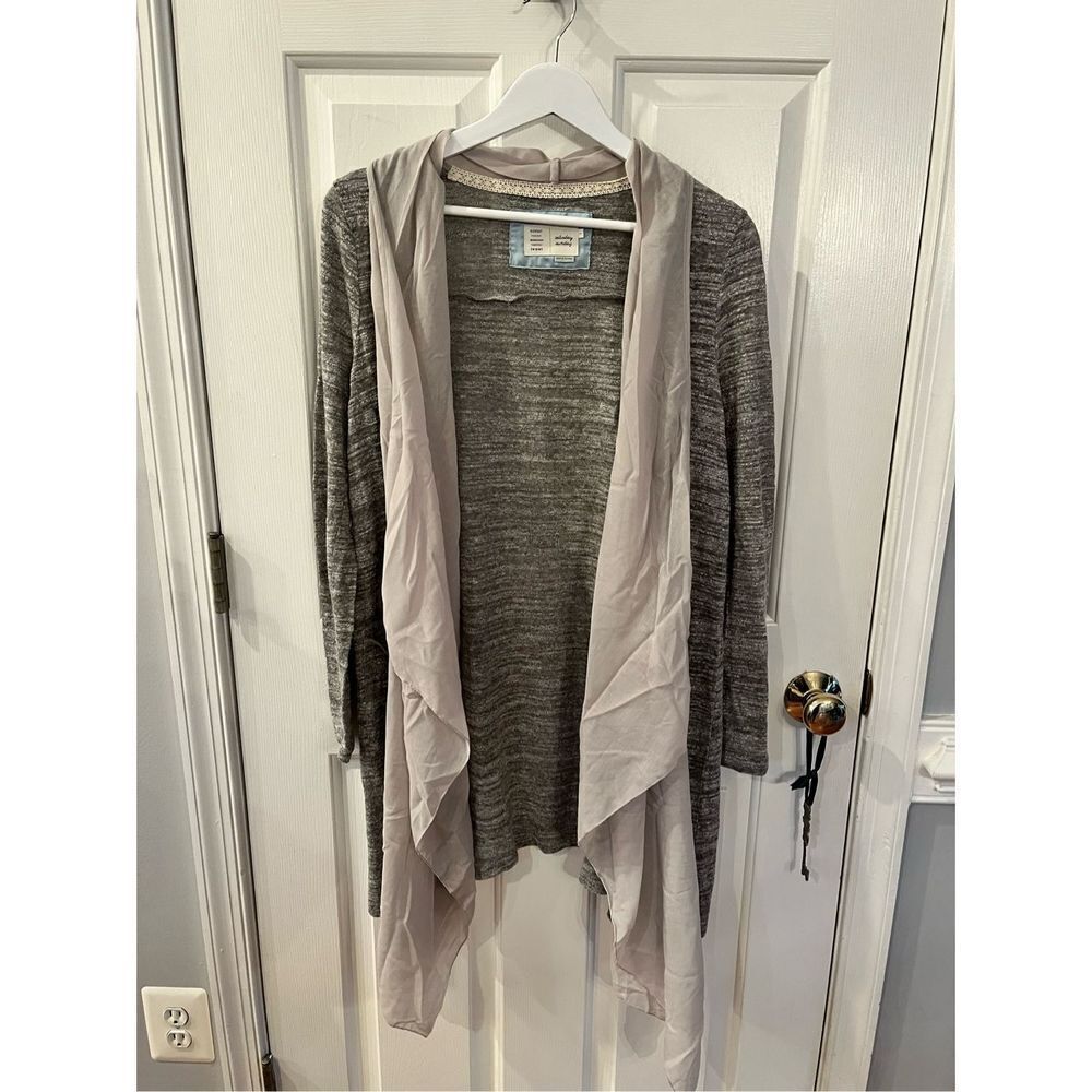 Saturday Sunday Anthropologie Gray Burn Out Sheer Panel Waterfall Cardigan Sweat